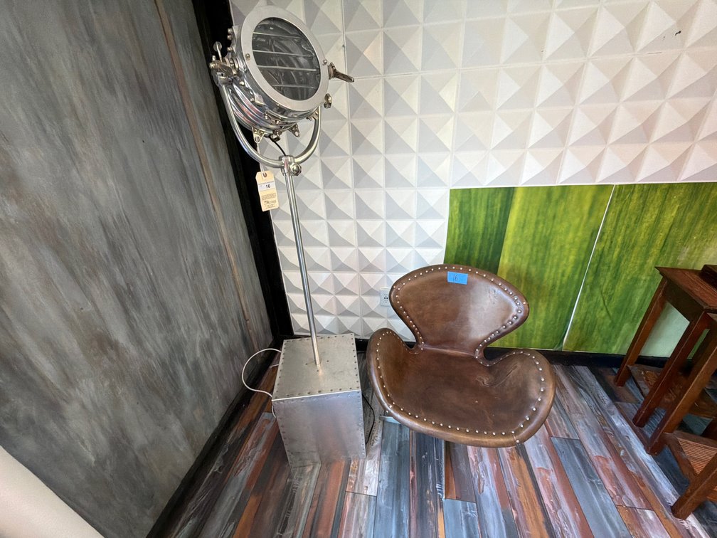 Naval signal lamp & leather chair