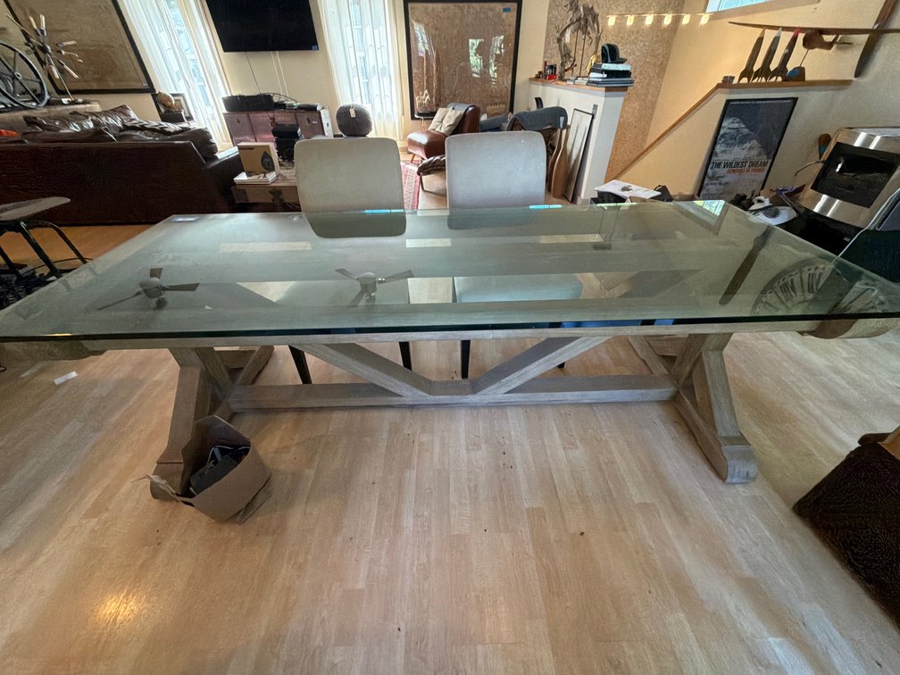 Glass Top Trestle Dining Room Table