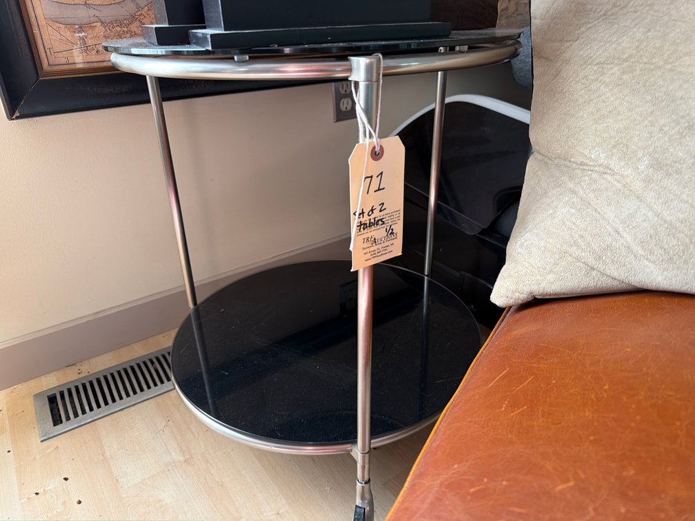 2 Round Glass Top End Tables