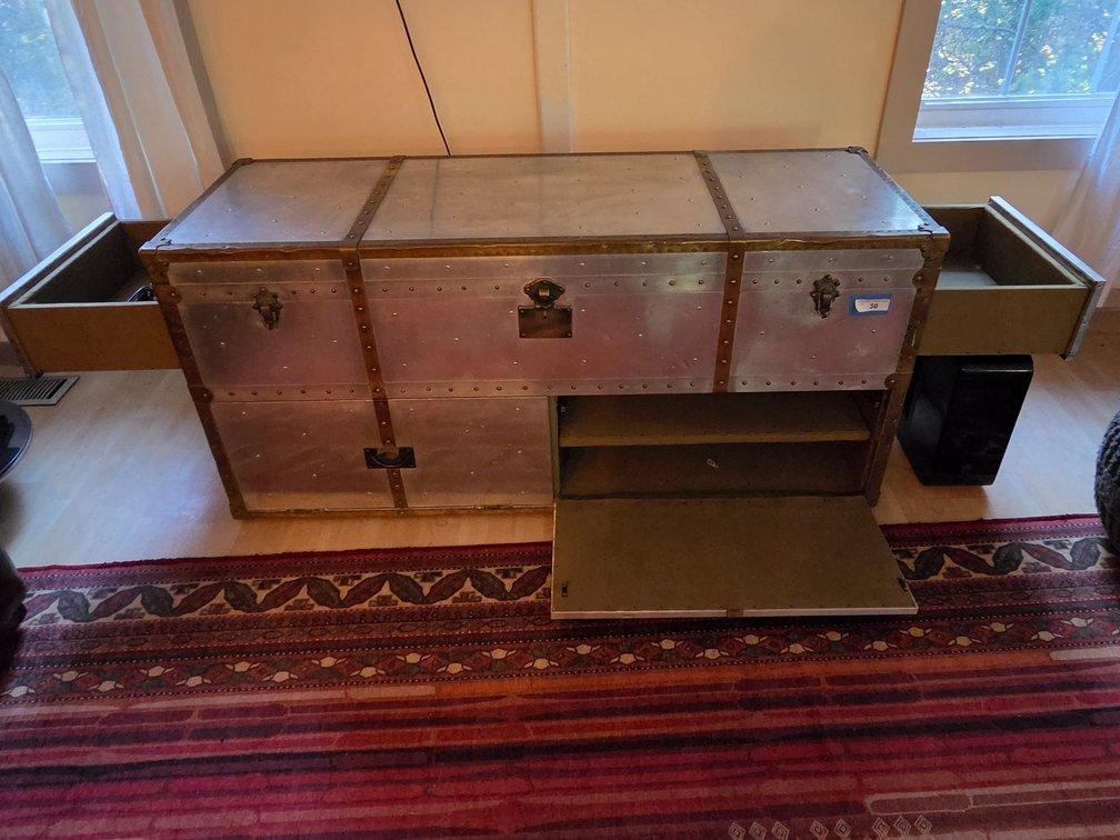 Metal airframe style entertainment center & end table
