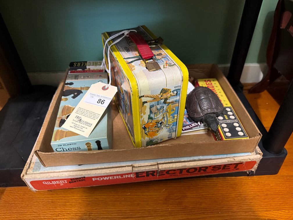 Vintage lunch box and games