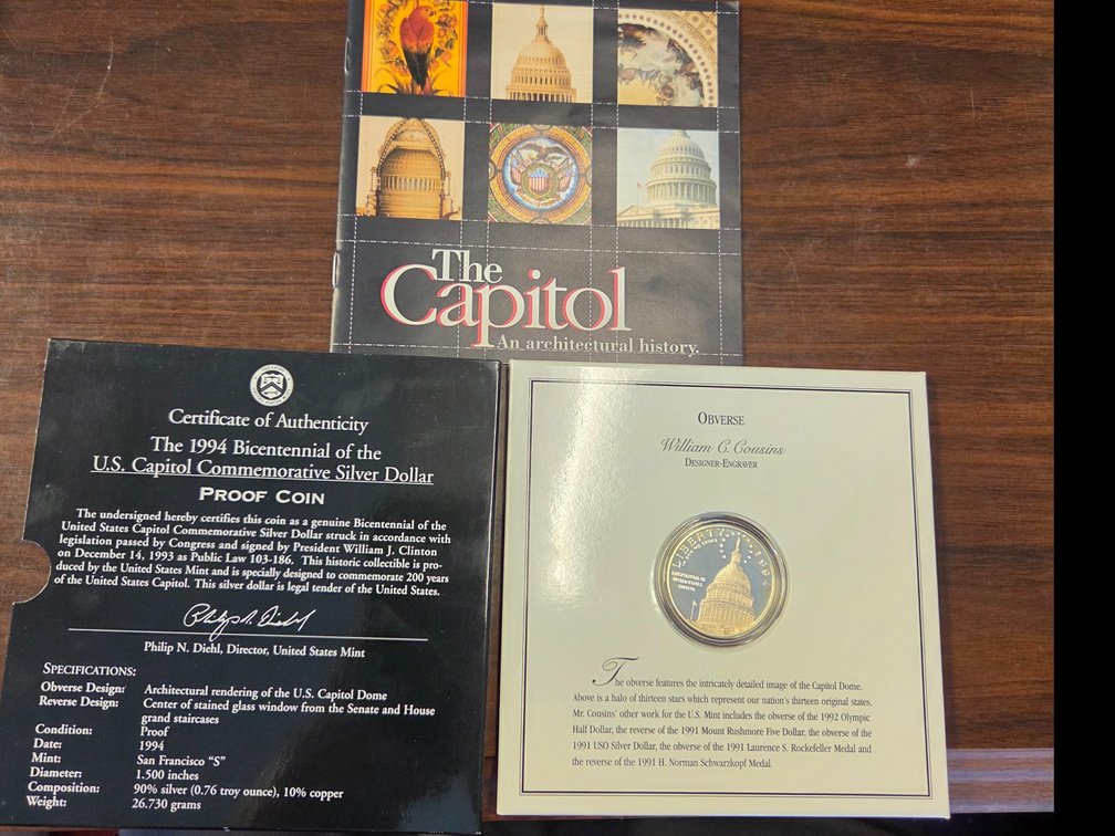 1994 US Capital proof Silver Dollar