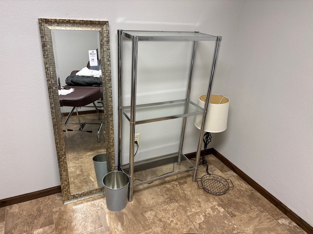 Shelf, mirror, lamp
