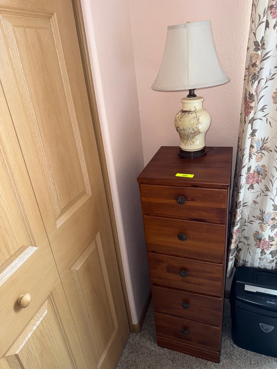 B1- Small Wood Dresser & Lamp