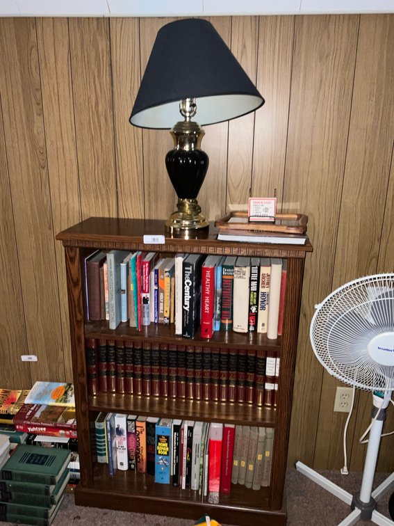 UP- Wood Bookshelf, Lamp, Books
