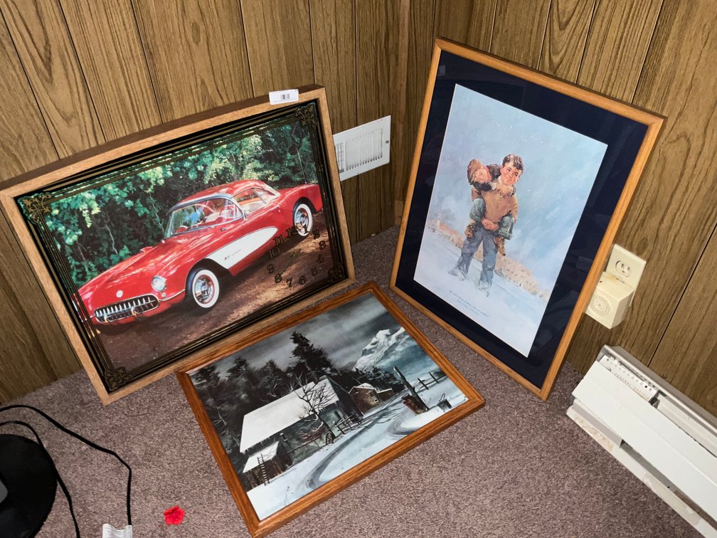 UP- 1957 Chevrolet Corvette Clock & (2) Framed Prints