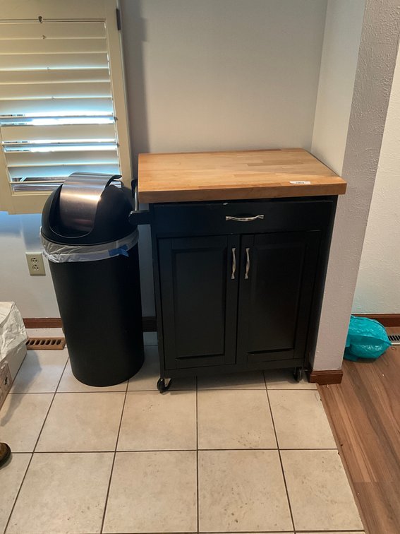 Wheeled Kitchen Island & Trash Can