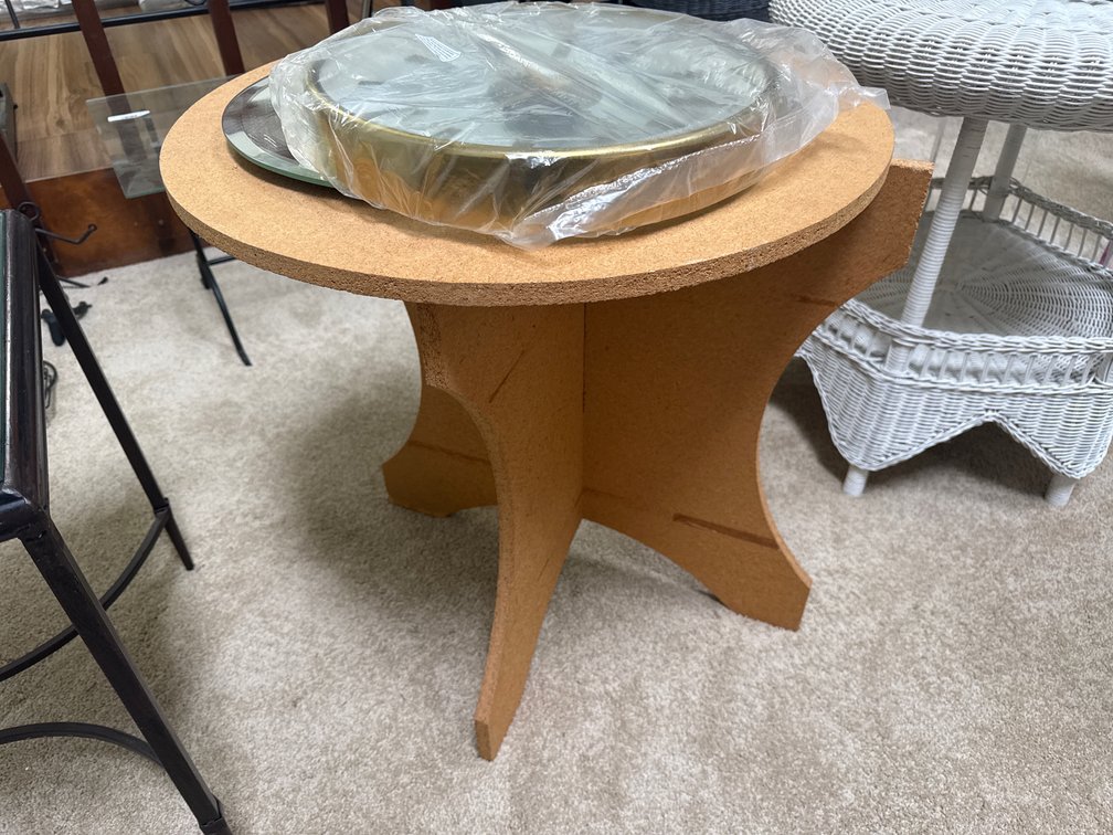 Small Wood Table, Clock, Mirror