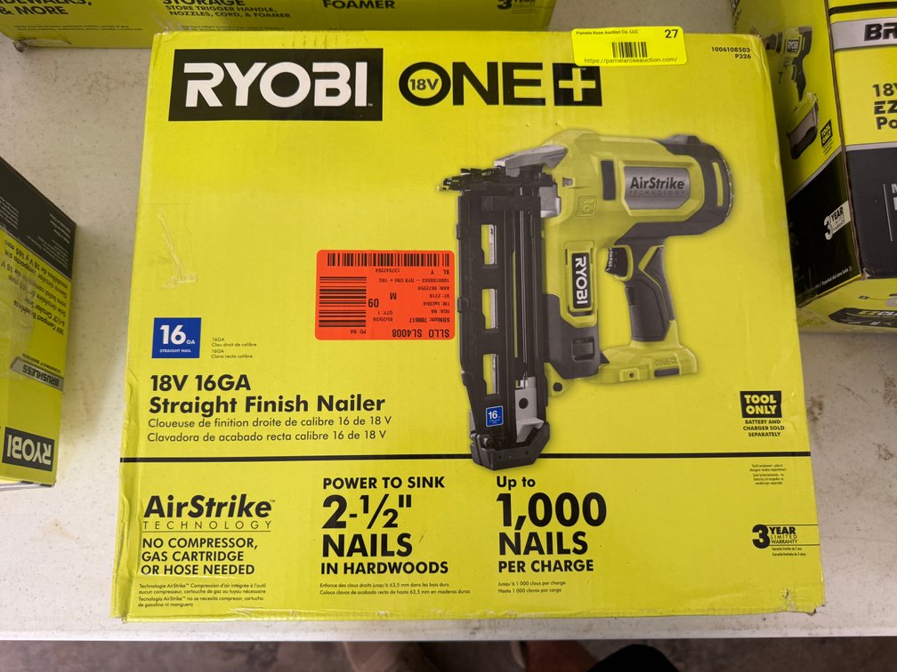 Ryobi 18V ONE+ 16GA Straight Finish Nailer