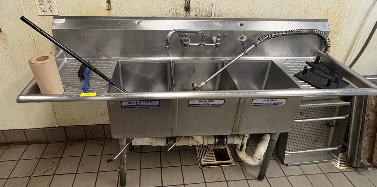 Bar145- Stainless Steel 3-Compartment Sink