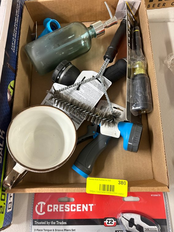 Mug, Soap Dispenser, Grill Brush, Spray Nozzel, Screwdriver