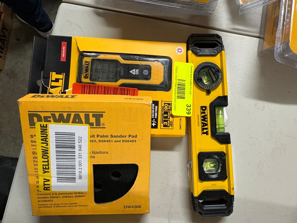 DeWalt: Torpedo Level, Laser Measure, Palm Sander Pad