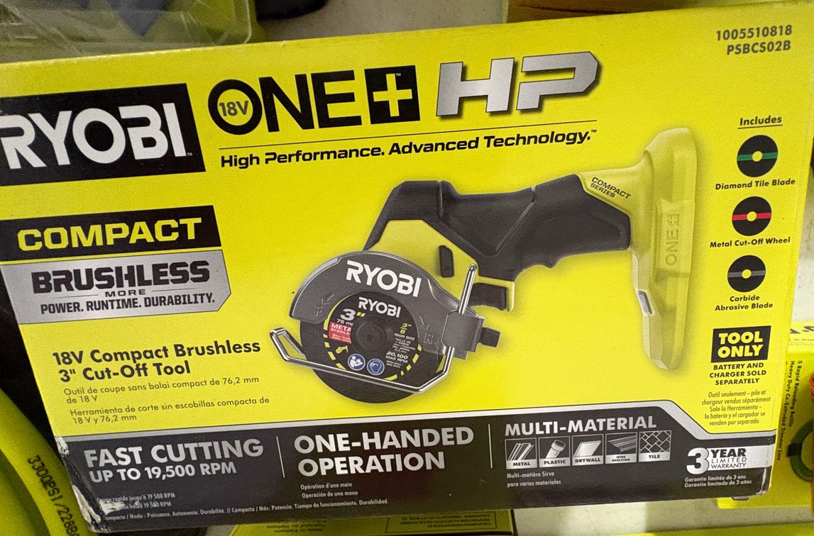 Ryobi 18V Brushless 3" Cut-Off Tool
