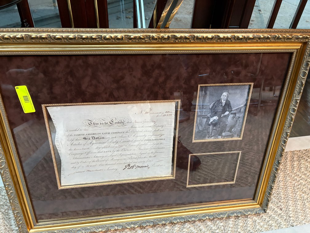 Zone 1-A- 1795 Robert Morris Stock Certificate