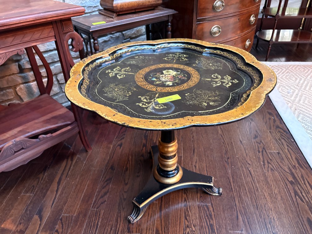 Zone 1-A- Tole Painted Tray-Top Pedestal Table