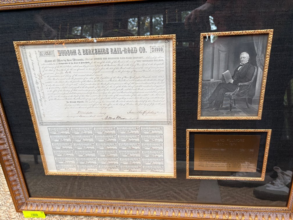 Zone 1-A- Framed Millard Fillmore Railroad Bond