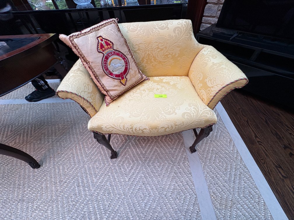Zone 1-A- Yellow Damask Armchair with Pillow
