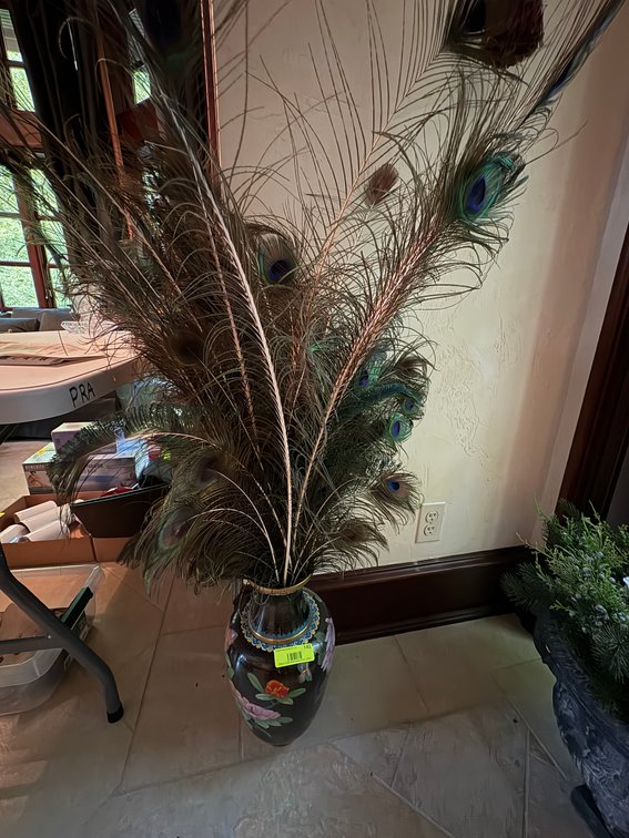 Zone 1-LR- Cloisonne Floral Vase with Peacock Feathers