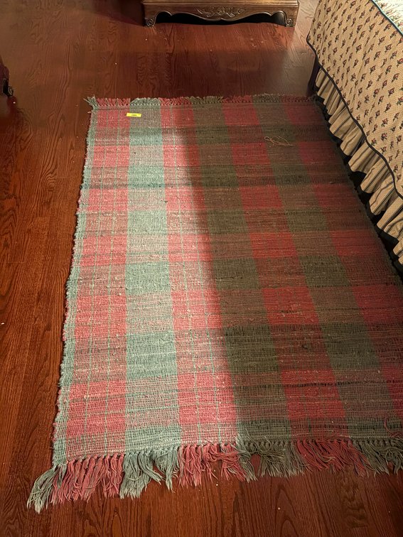 Zone 1-B1- Pink and Green Plaid Woven Rug