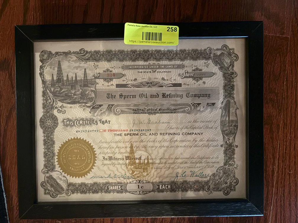 Zone 1-E- Framed 1919 Oil Stock Certificate