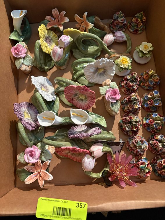 Zone 1-E- Porcelain Floral Napkin Rings & Placecard Holders