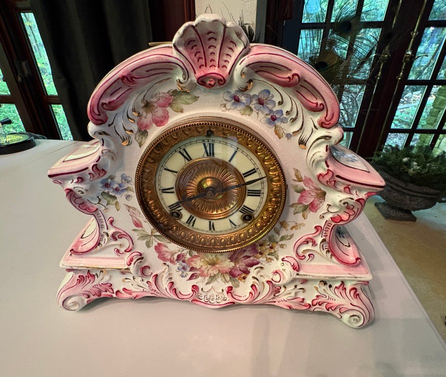 Zone 1-LR- Porcelain Floral Mantel Clock