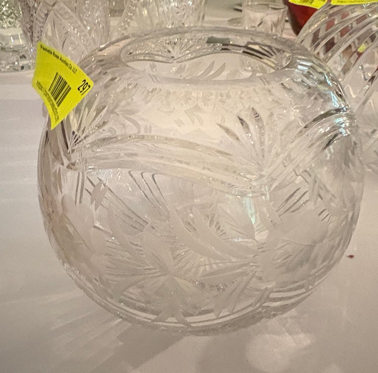 Zone 1-E- Frosted Cut Crystal Glass Rose Bowl