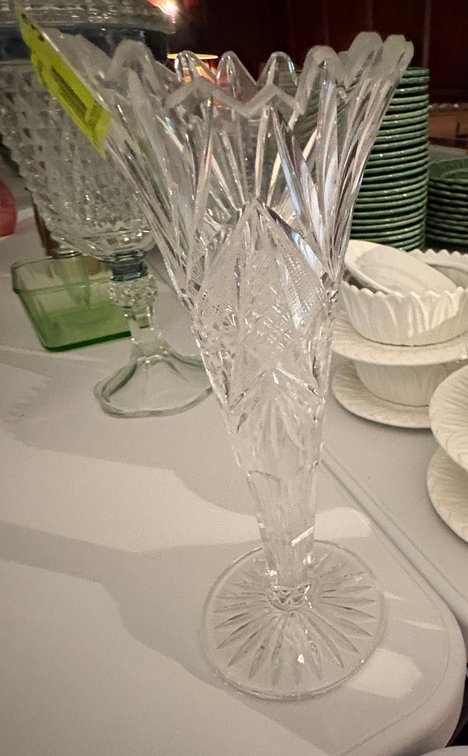 Zone 1-E- Cut Crystal Footed Trumpet Vase