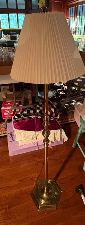 Zone 1-E- Brass Floor Lamp with Pleated Shade