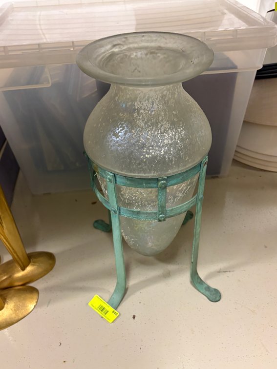Zone 1-BB- Frosted Glass Vase in Metal Stand