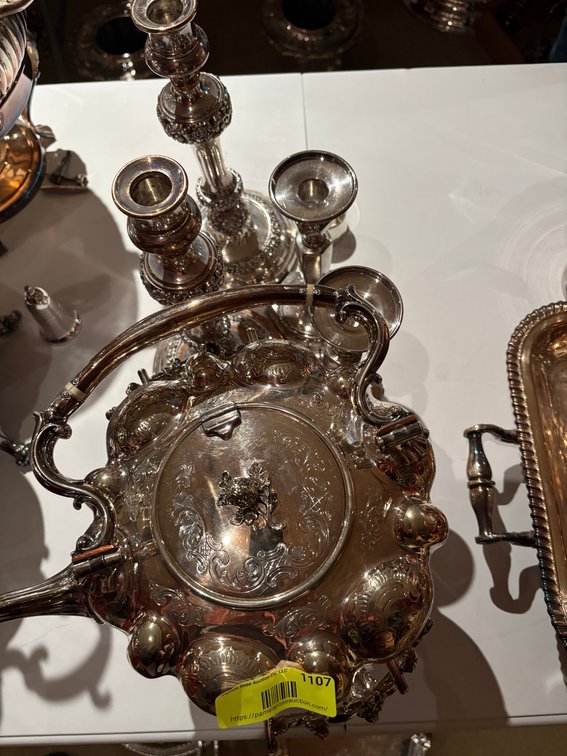 Zone 1-B- Silverplated Tea Kettle & Candlesticks
