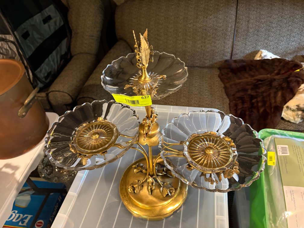 Zone 1-BE- Cut Glass & Brass Centerpiece