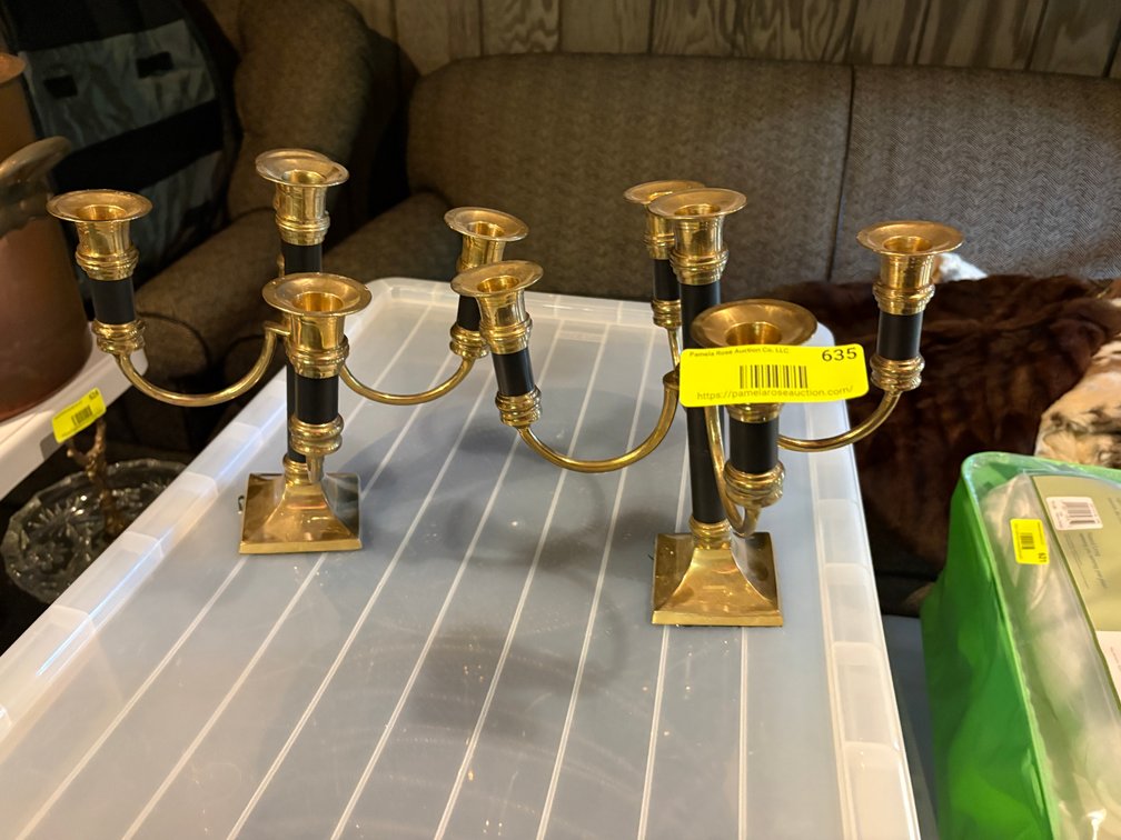 Zone 1-BE- Pair of Brass Five-Light Candelabras