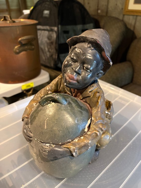 Zone 1-BE- Painted Figural Tobacco Jar