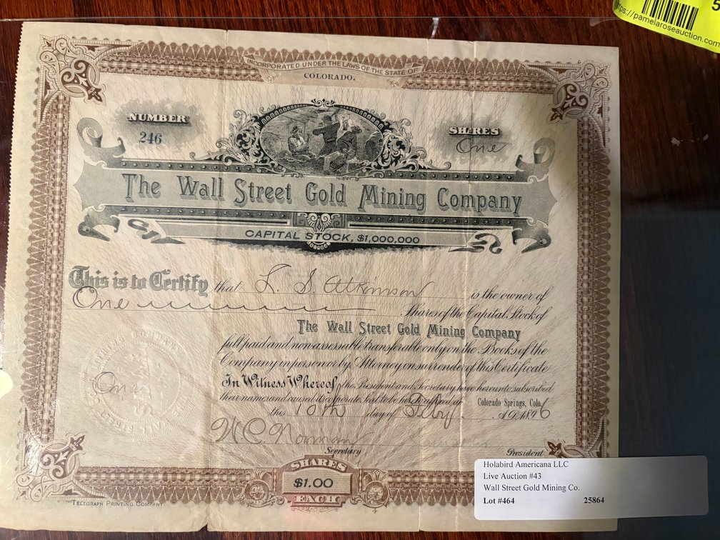 Zone 1-E- Wall Street Gold Mining Certificate