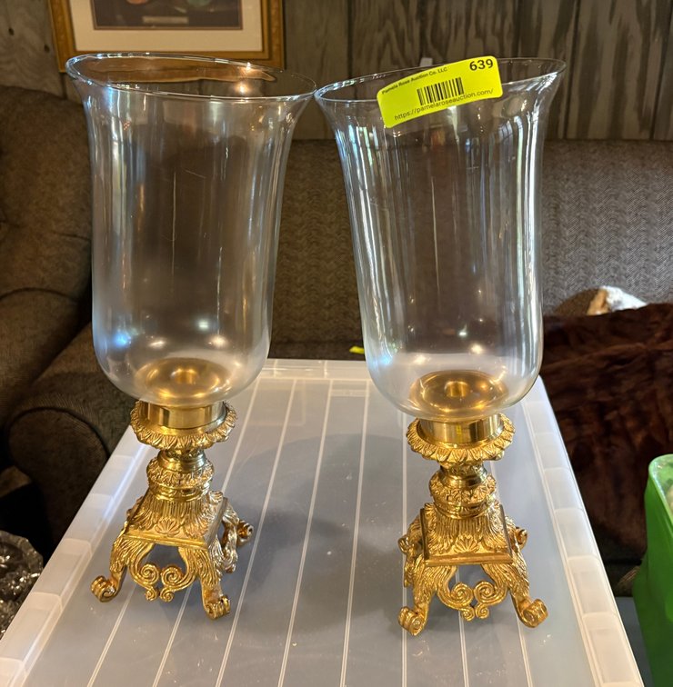 Zone 1-BE- Pair of Brass Hurricane Candle Holders