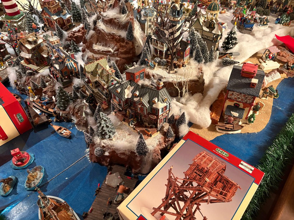 Zone 1-B- Large Lemax Minature Winter Village Collection On (3) Table Tops