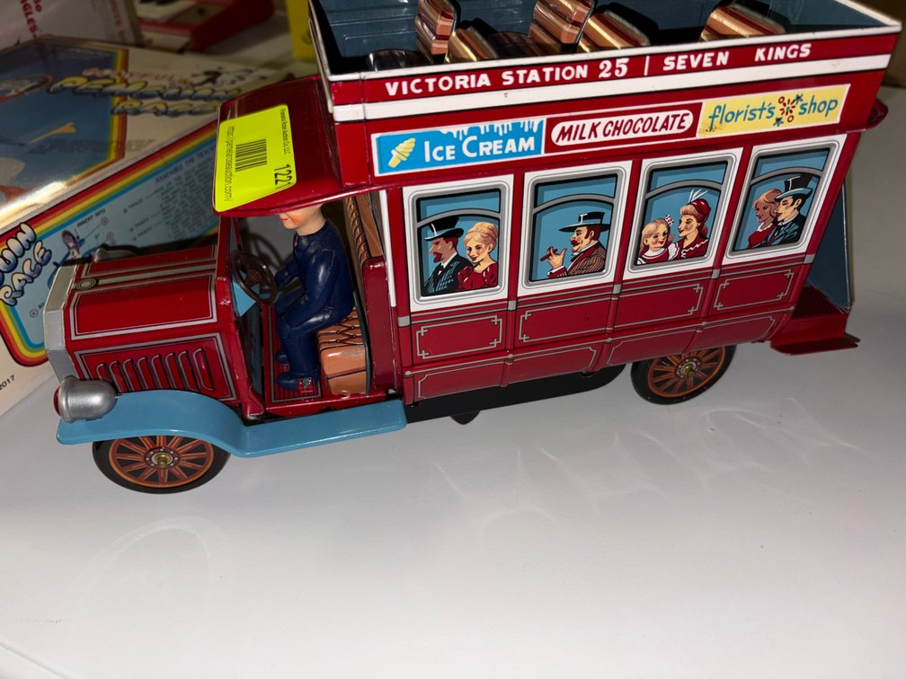 Zone 2-G- Tin Litho Double-Decker Bus Toy