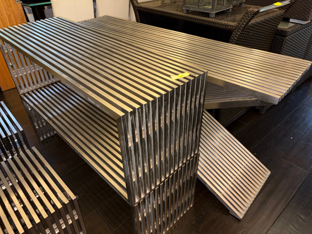 Zone 3-CUP- Metal Slatted Table and (2) Benches