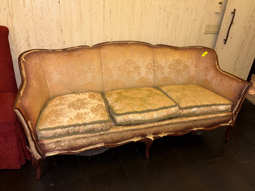 Zone 3-CUP- Carved Wood Frame Damask Sofa