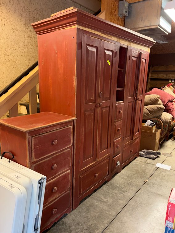 Zone 3-CG- Red Painted Armoire and Chest