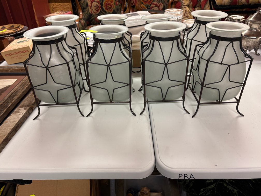 Zone 3-CG- Frosted Glass Vases in Metal Stands