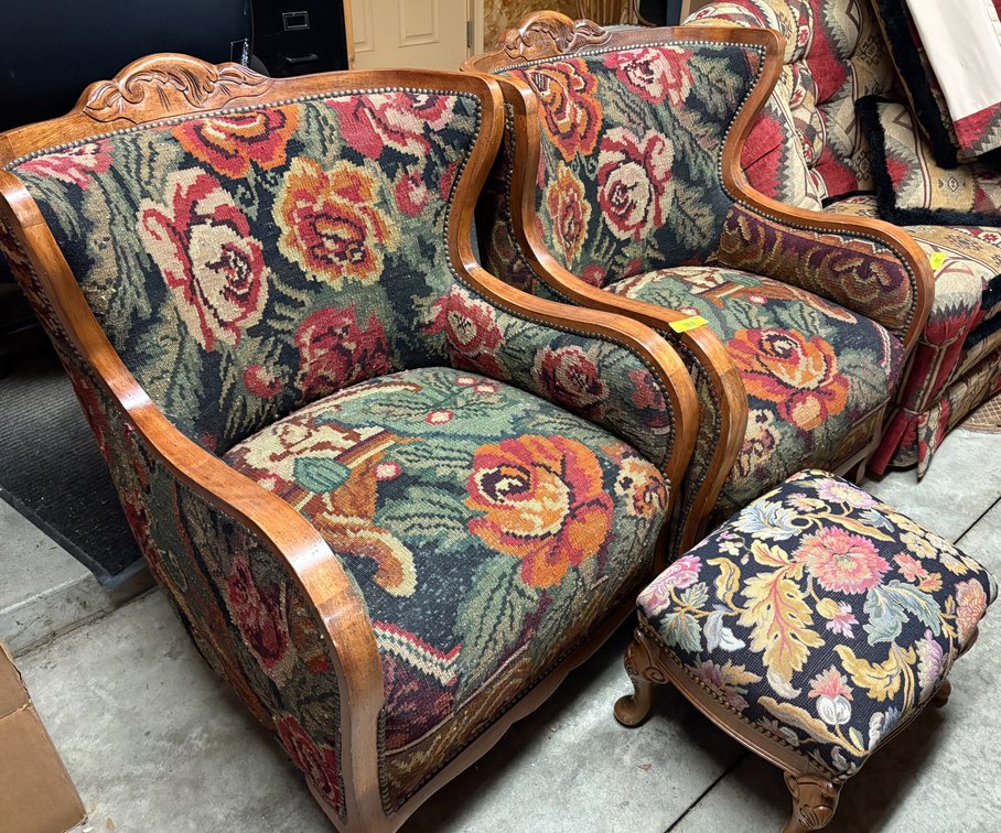 Zone 3-CG- Tapestry Armchairs and Footstool