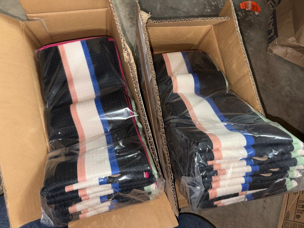 (2) Boxes Of Striped Towels