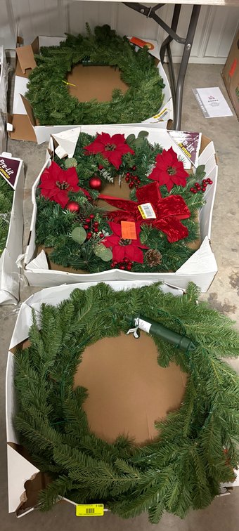 (3) Pre-Lit Artificial Wreaths