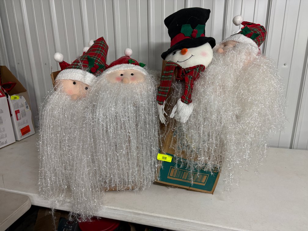 Box Full Of Plush Santa and Snowman Figures