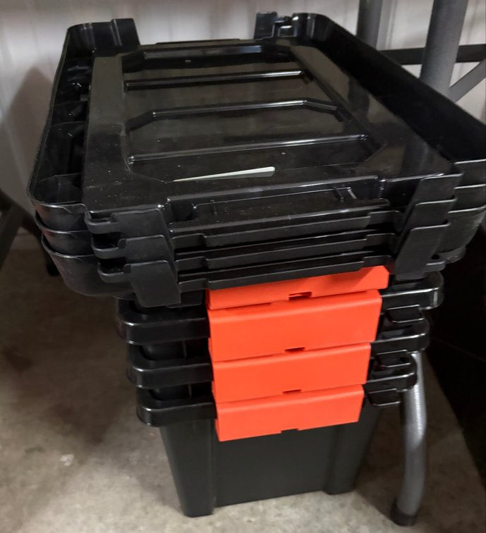 (4) Black Plastic Storage Totes
