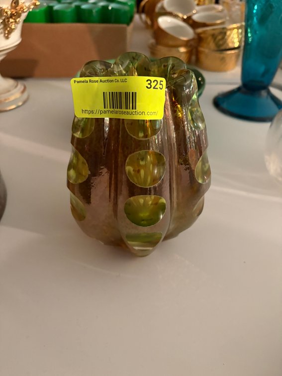 Zone 1-E- Waterford Amber Iridescent Art Glass Vase