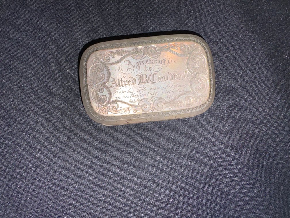 Zone 1-C- 1879 Marked Small Engraved Metal Presentation Box