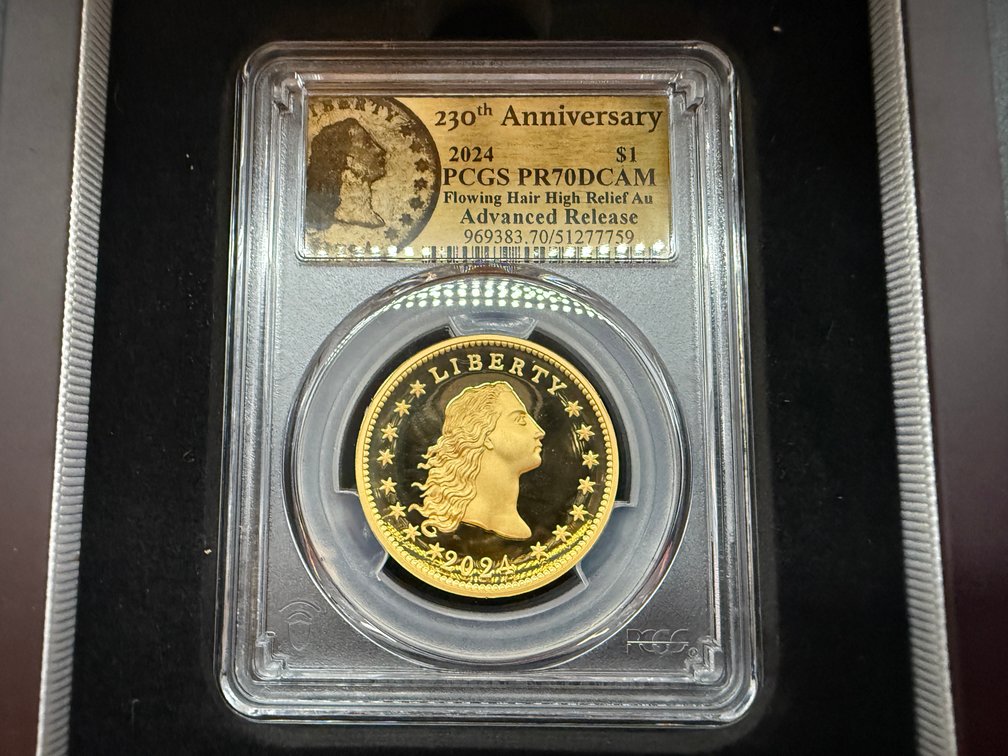 230th Anniversary 2024 W- Flowing Hair Gold Coin PR-70 PCGS 1 Oz 24-Karat